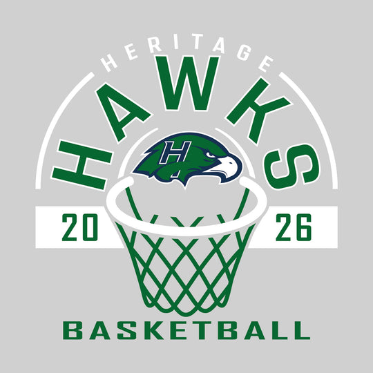 Heritage Hawks - Basketball - Arched Text with Center Mascot and Rim