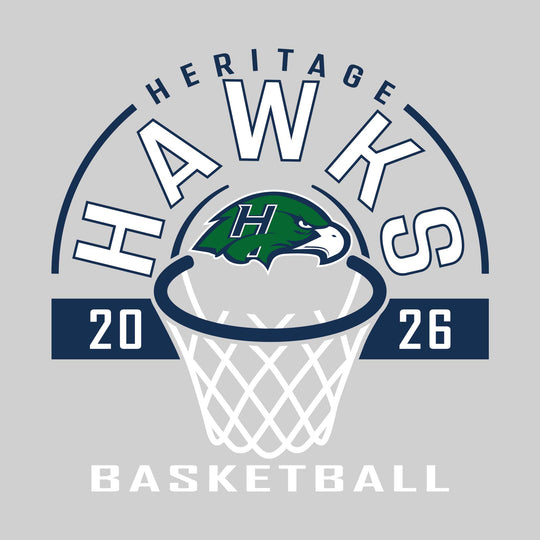 Heritage Hawks - Basketball - Arched Text with Center Mascot and Rim
