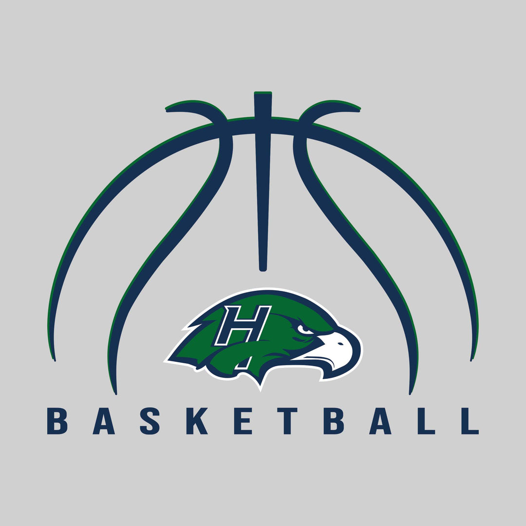 Heritage Hawks - Basketball - Basketball Text with Mascot and Grooves