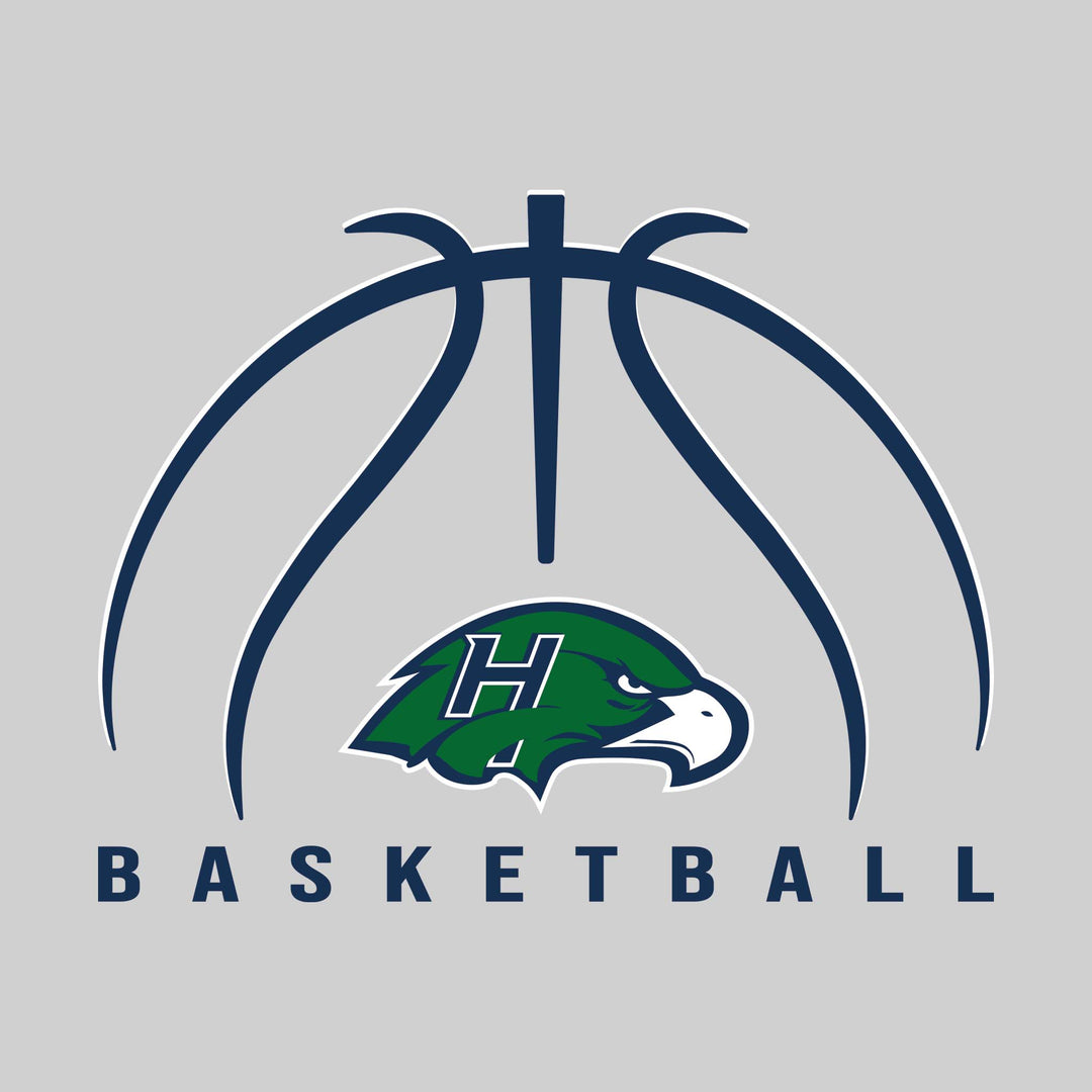 Heritage Hawks - Basketball - Basketball Text with Mascot and Grooves