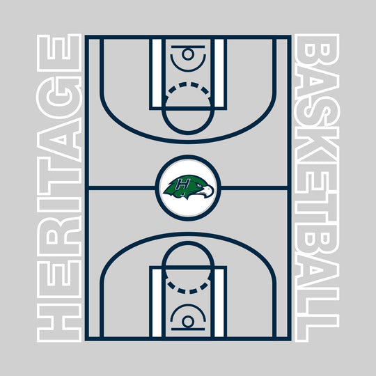 Heritage Hawks - Basketball - Full Court with Sideline Text