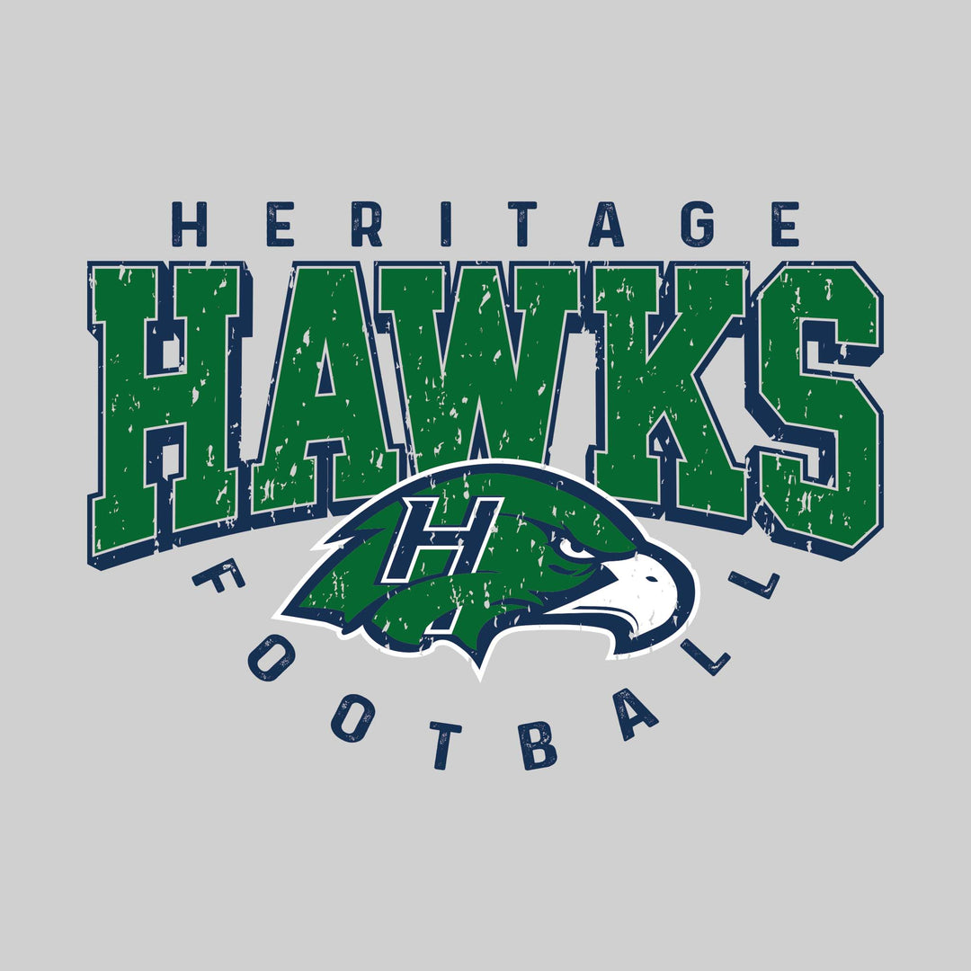 Heritage Hawks - Football - Distressed Text with Mascot and Arched Football