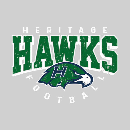 Heritage Hawks - Football - Distressed Text with Mascot and Arched Football