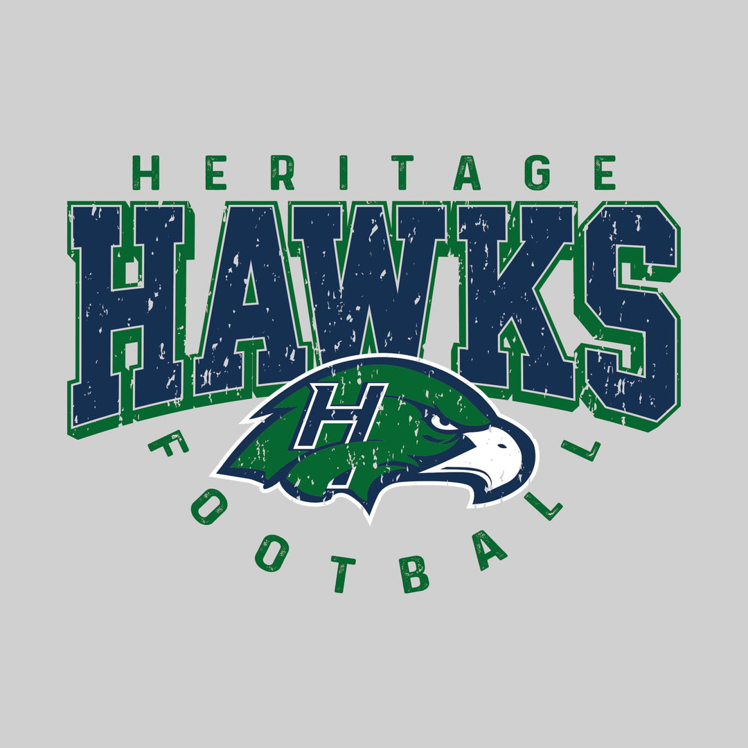 Heritage Hawks - Football - Distressed Text with Mascot and Arched Football