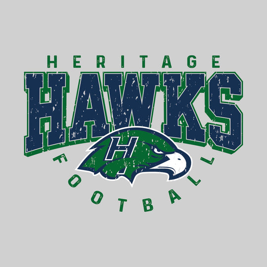 Heritage Hawks - Football - Distressed Text with Mascot and Arched Football