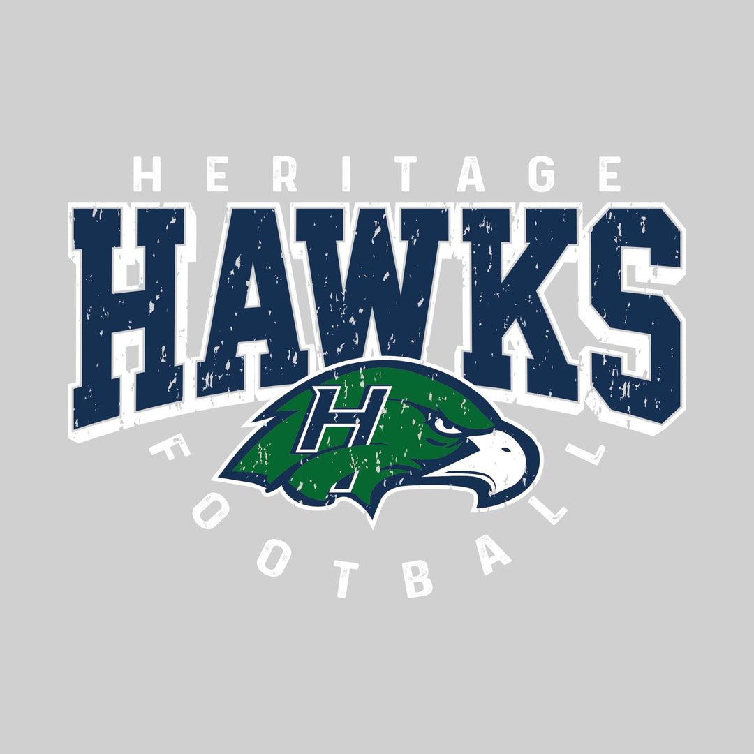 Heritage Hawks - Football - Distressed Text with Mascot and Arched Football