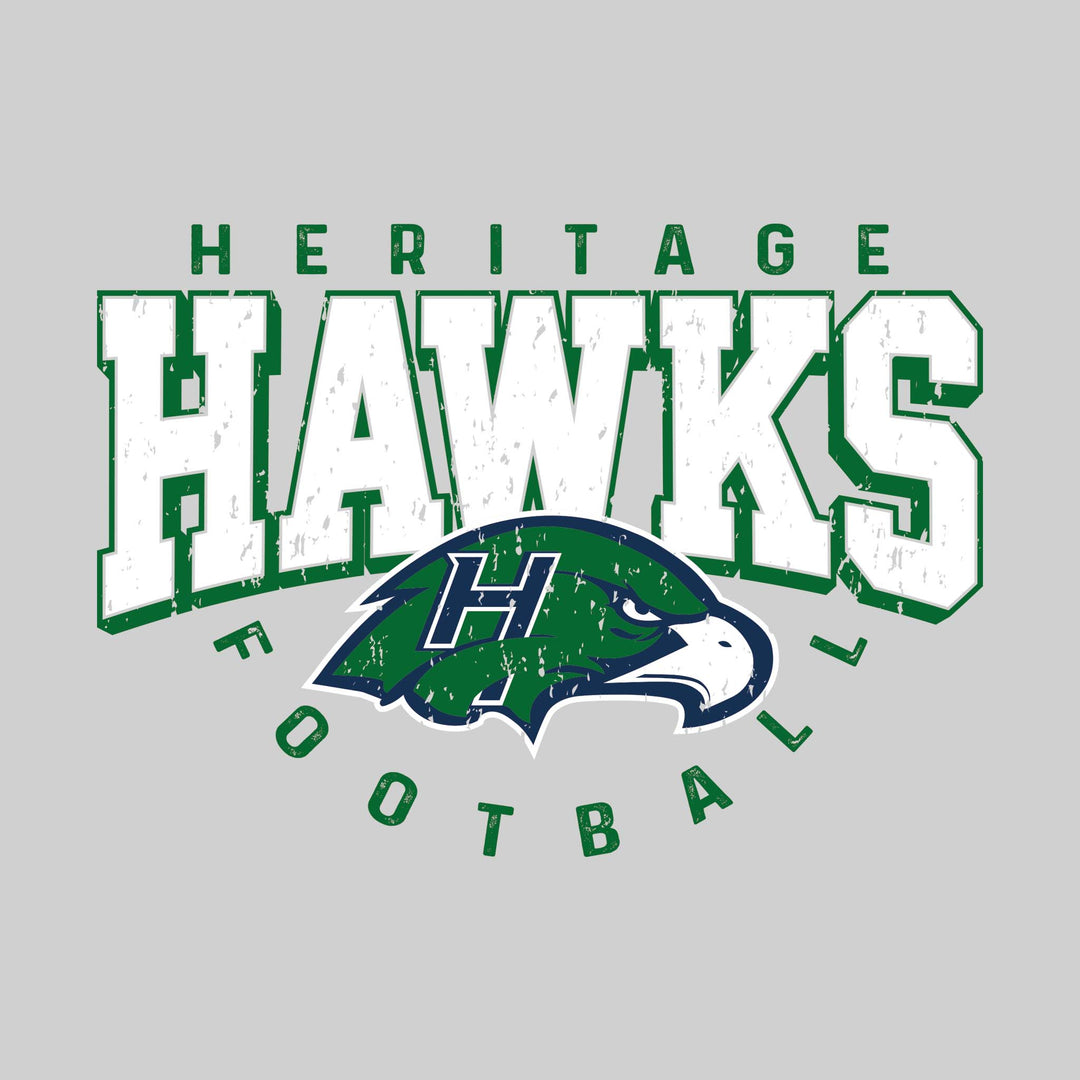 Heritage Hawks - Football - Distressed Text with Mascot and Arched Football