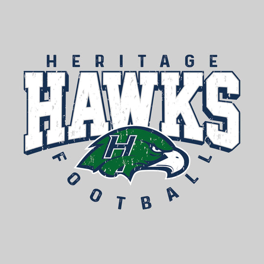 Heritage Hawks - Football - Distressed Text with Mascot and Arched Football