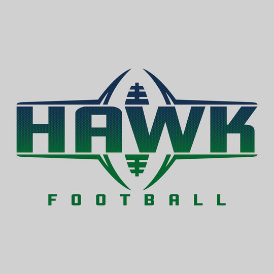 Heritage Hawks - Football - Football Shape Bracketing Mascot Name with Hex Pattern