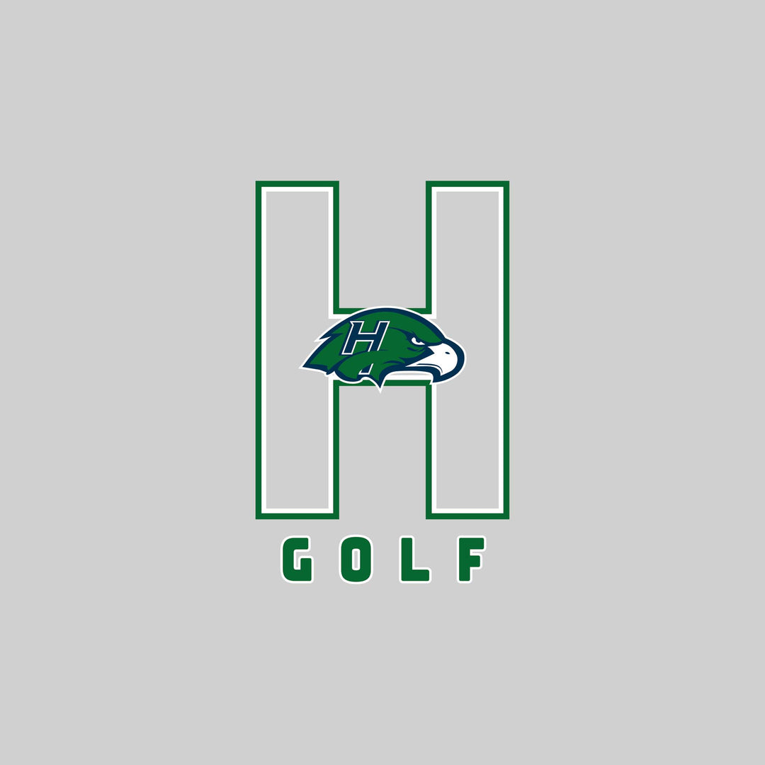 Heritage Hawks - Golf - Outlined Letters Over Golf with Mascot