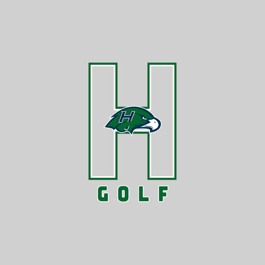 Heritage Hawks - Golf - Outlined Letters Over Golf with Mascot