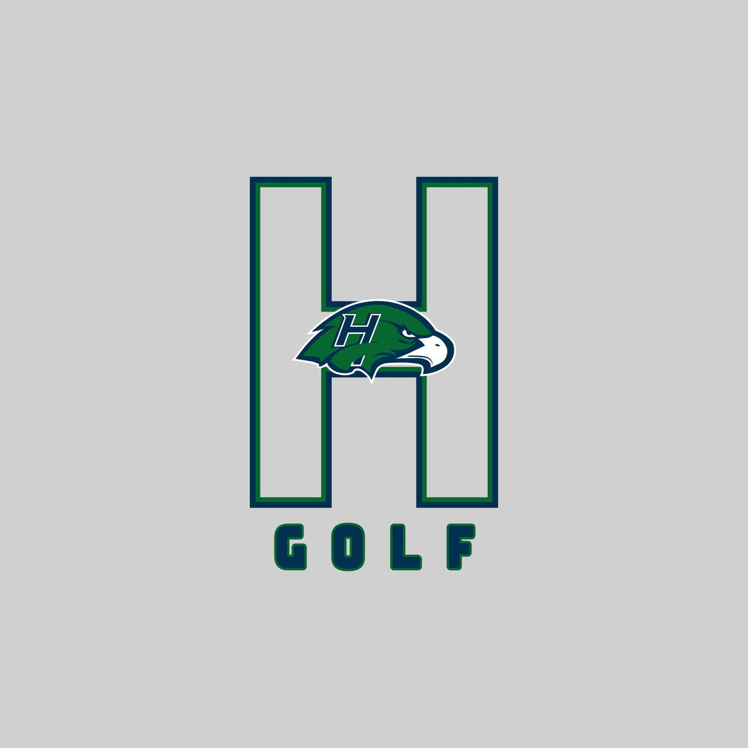 Heritage Hawks - Golf - Outlined Letters Over Golf with Mascot