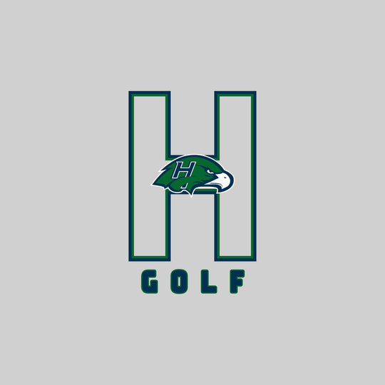 Heritage Hawks - Golf - Outlined Letters Over Golf with Mascot