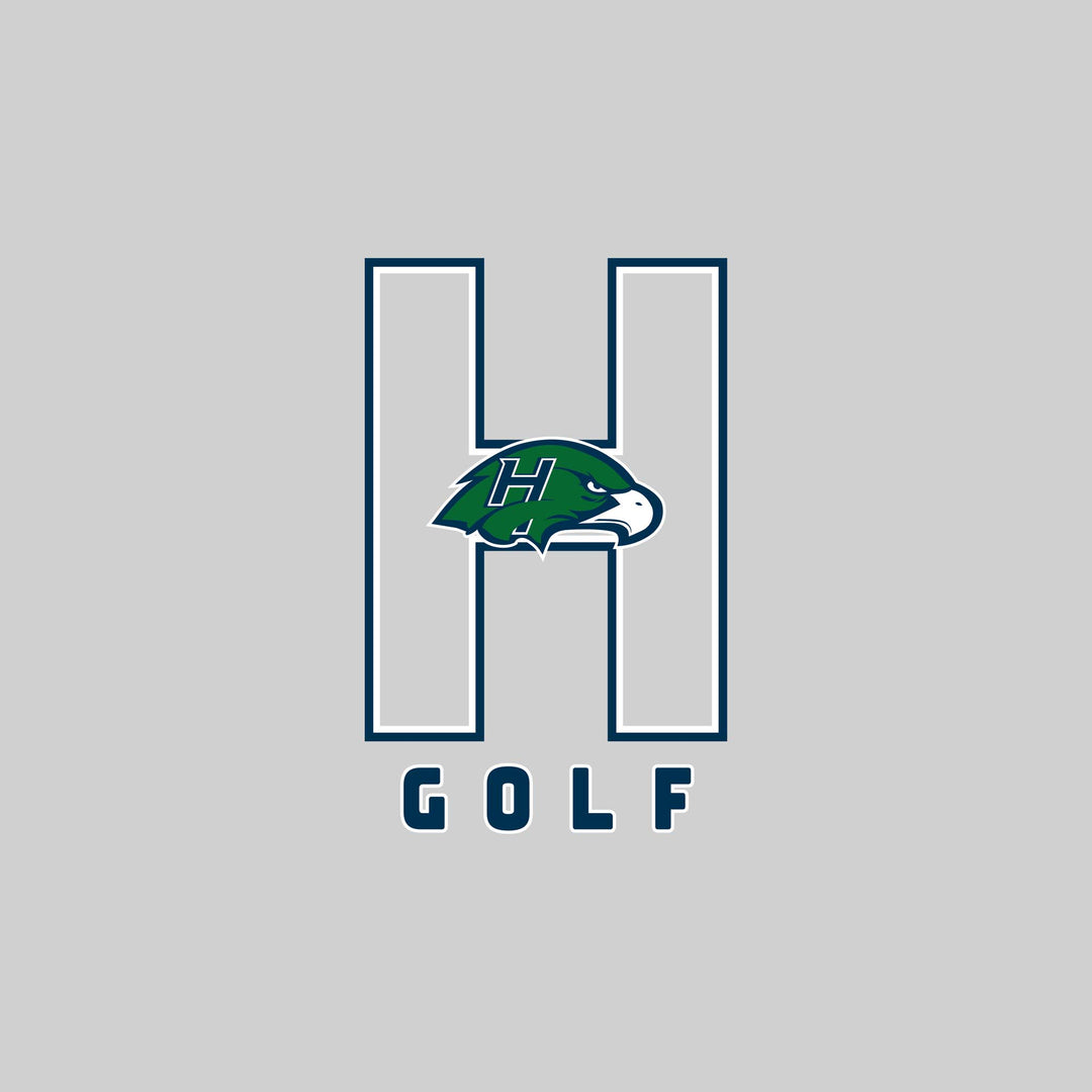 Heritage Hawks - Golf - Outlined Letters Over Golf with Mascot