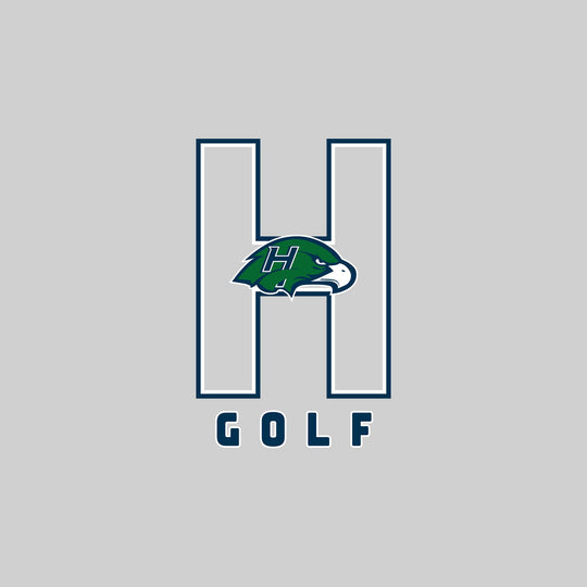 Heritage Hawks - Golf - Outlined Letters Over Golf with Mascot