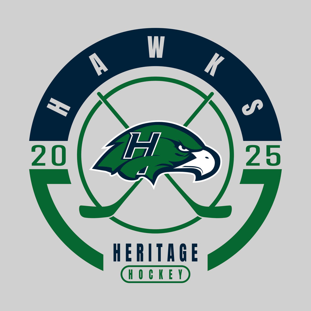 Heritage Hawks - Hockey - Circle Design with Crossed Sticks and Center Logo