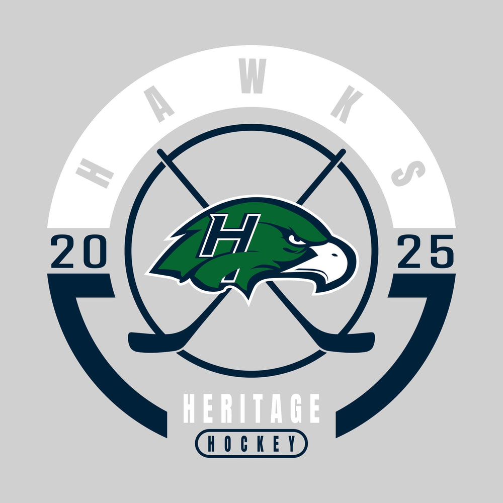 Heritage Hawks - Hockey - Circle Design with Crossed Sticks and Center Logo