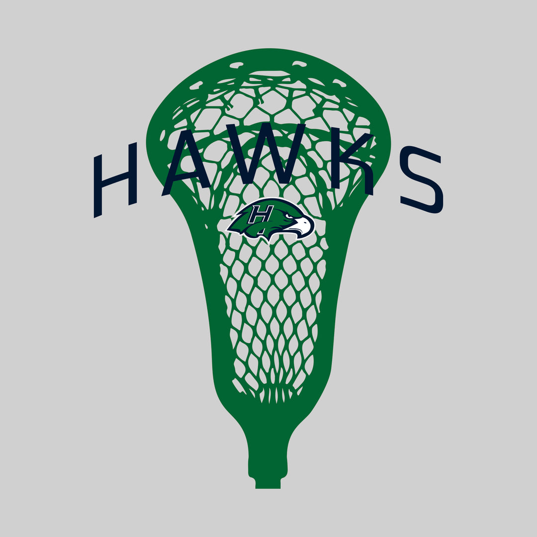 Heritage Hawks - Lacrosse - Arched Hawks Over Lacrosse Stick with Logo