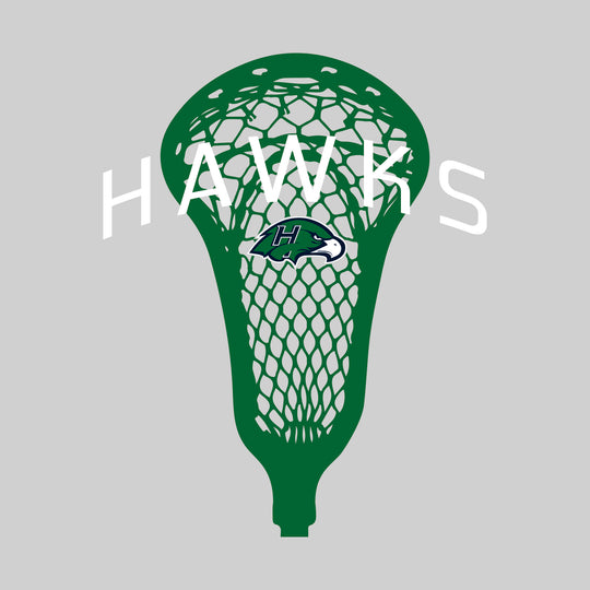 Heritage Hawks - Lacrosse - Arched Hawks Over Lacrosse Stick with Logo