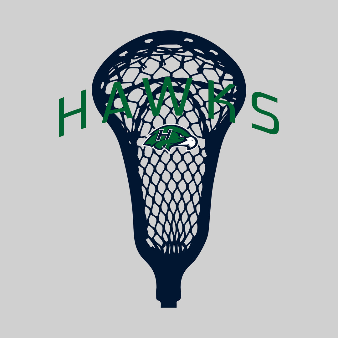 Heritage Hawks - Lacrosse - Arched Hawks Over Lacrosse Stick with Logo