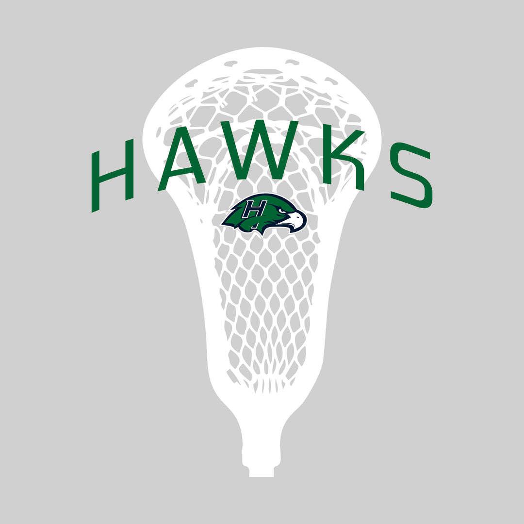 Heritage Hawks - Lacrosse - Arched Hawks Over Lacrosse Stick with Logo