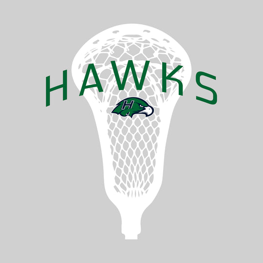 Heritage Hawks - Lacrosse - Arched Hawks Over Lacrosse Stick with Logo