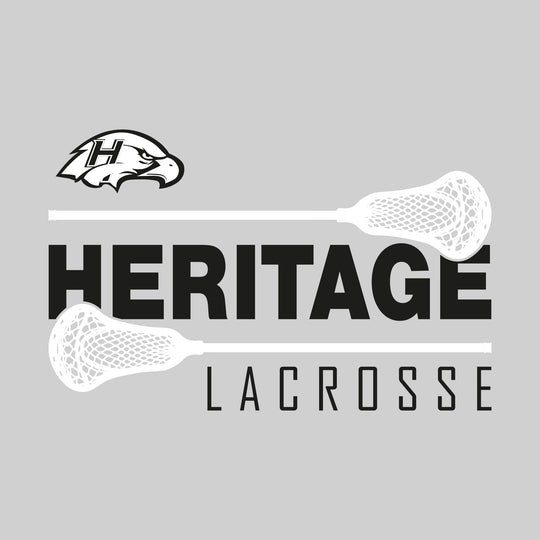 Heritage Hawks - Lacrosse - School Name Bracketed by Lacrosse Sticks with Mascot