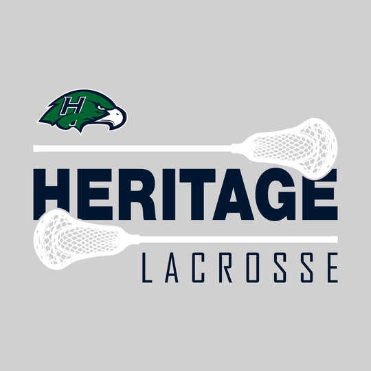 Heritage Hawks - Lacrosse - School Name Bracketed by Lacrosse Sticks with Mascot