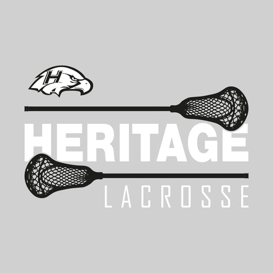 Heritage Hawks - Lacrosse - School Name Bracketed by Lacrosse Sticks with Mascot