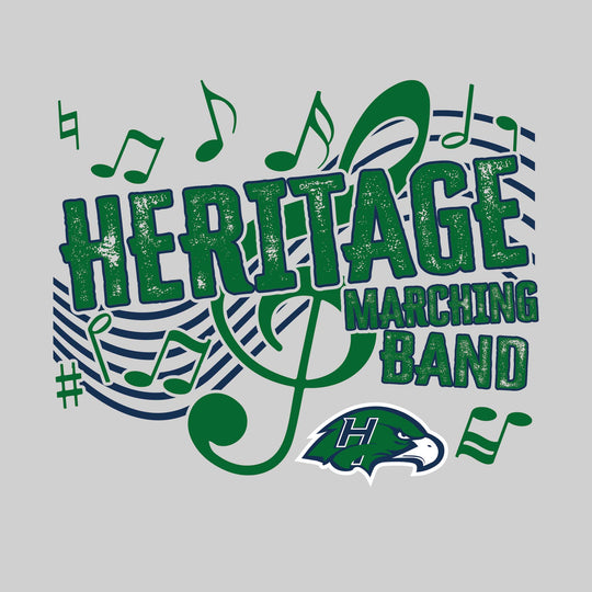 Heritage Hawks - Marching Band - School Name with Treble Clef &amp; Music Notes