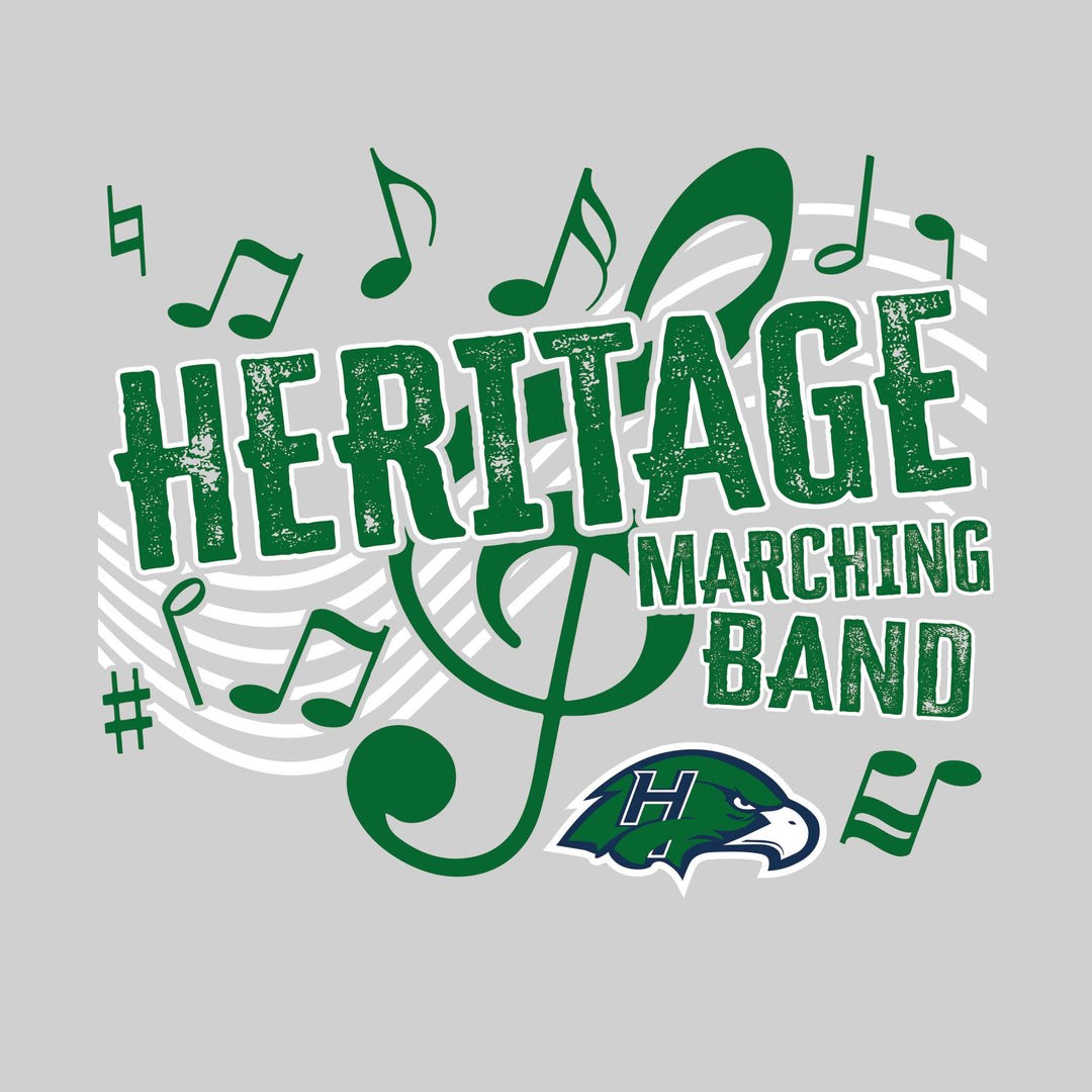 Heritage Hawks - Marching Band - School Name with Treble Clef &amp; Music Notes