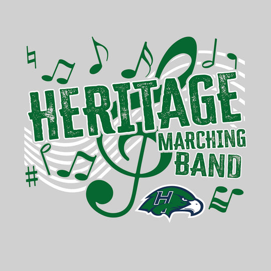 Heritage Hawks - Marching Band - School Name with Treble Clef &amp; Music Notes