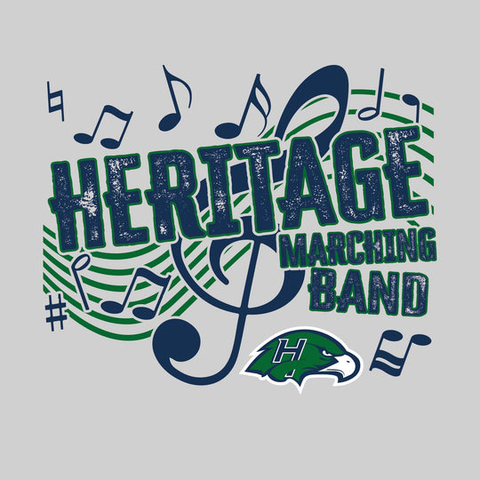 Heritage Hawks - Marching Band - School Name with Treble Clef &amp; Music Notes