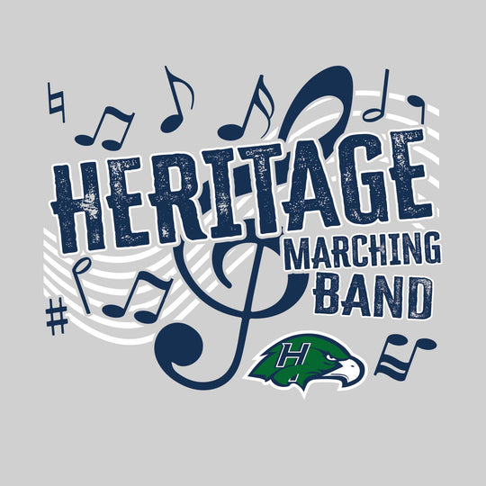Heritage Hawks - Marching Band - School Name with Treble Clef &amp; Music Notes