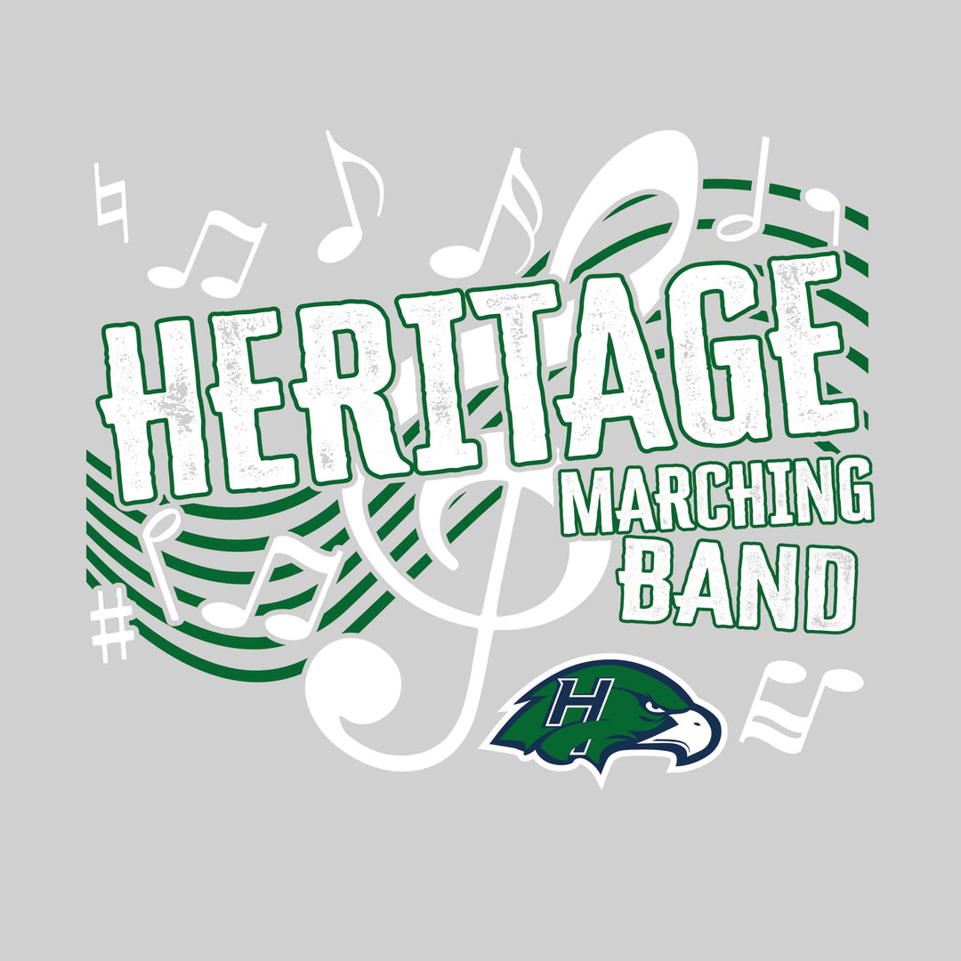 Heritage Hawks - Marching Band - School Name with Treble Clef &amp; Music Notes