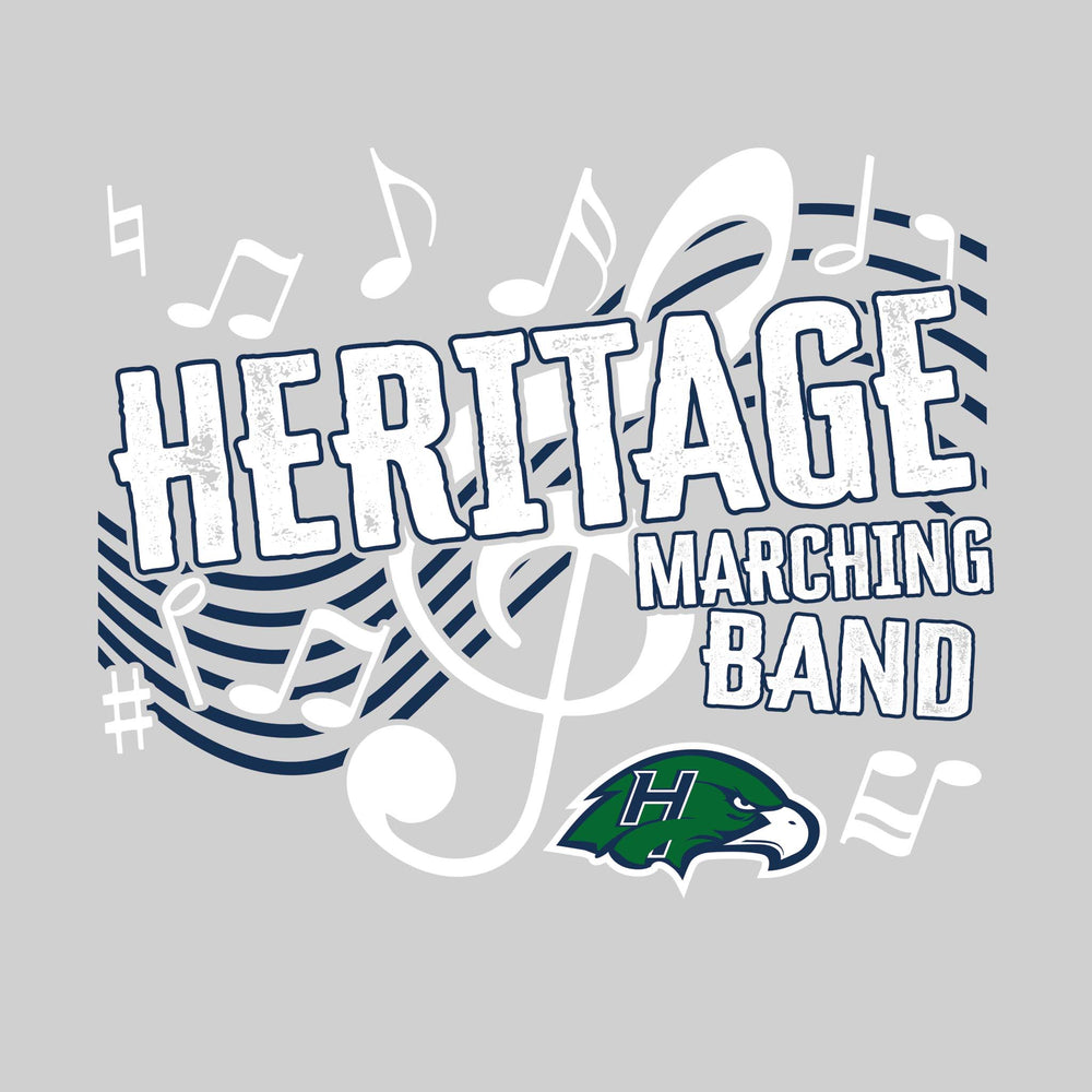 Heritage Hawks - Marching Band - School Name with Treble Clef & Music Notes