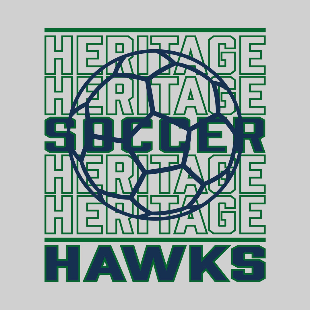 Heritage Hawks - Soccer - Repeated School Name with Soccer Ball Outline