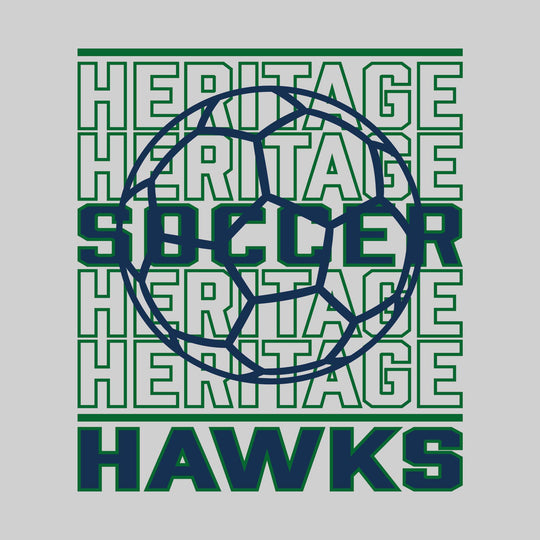 Heritage Hawks - Soccer - Repeated School Name with Soccer Ball Outline