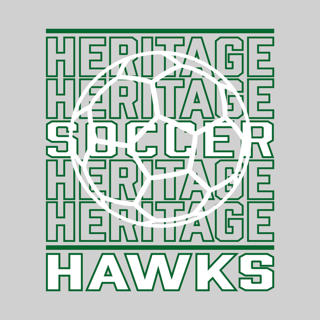 Heritage Hawks - Soccer - Repeated School Name with Soccer Ball Outline