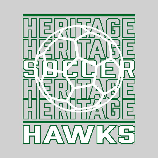Heritage Hawks - Soccer - Repeated School Name with Soccer Ball Outline