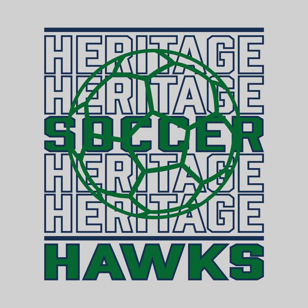 Heritage Hawks - Soccer - Repeated School Name with Soccer Ball Outline