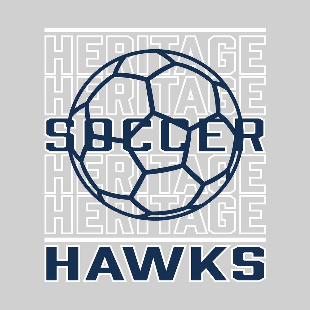 Heritage Hawks - Soccer - Repeated School Name with Soccer Ball Outline