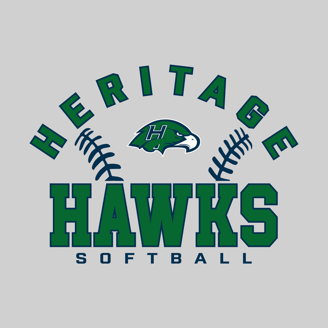 Heritage Hawks - Softball - Arched School Name with Softball Stitches &amp; Mascot