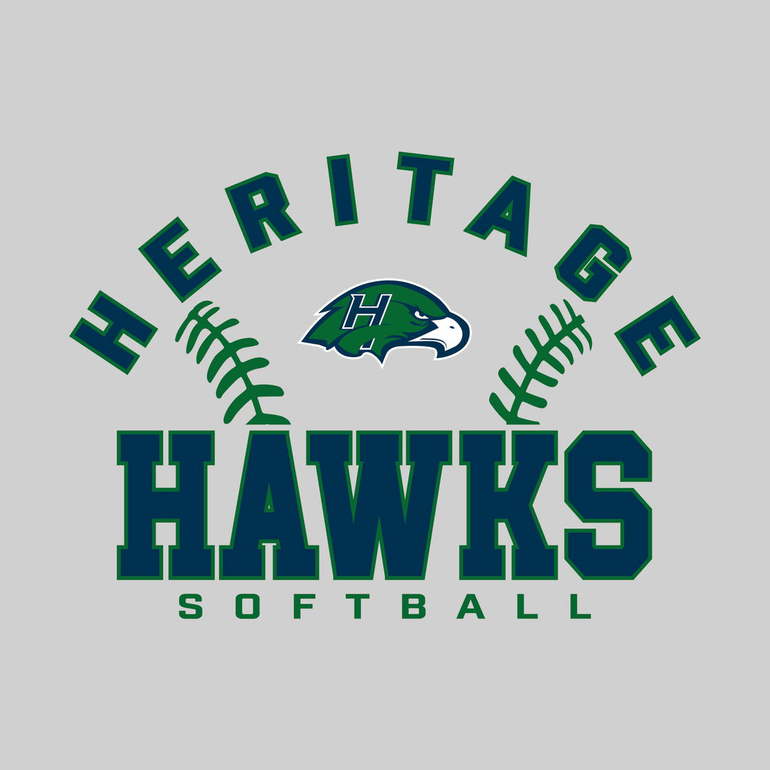 Heritage Hawks - Softball - Arched School Name with Softball Stitches &amp; Mascot