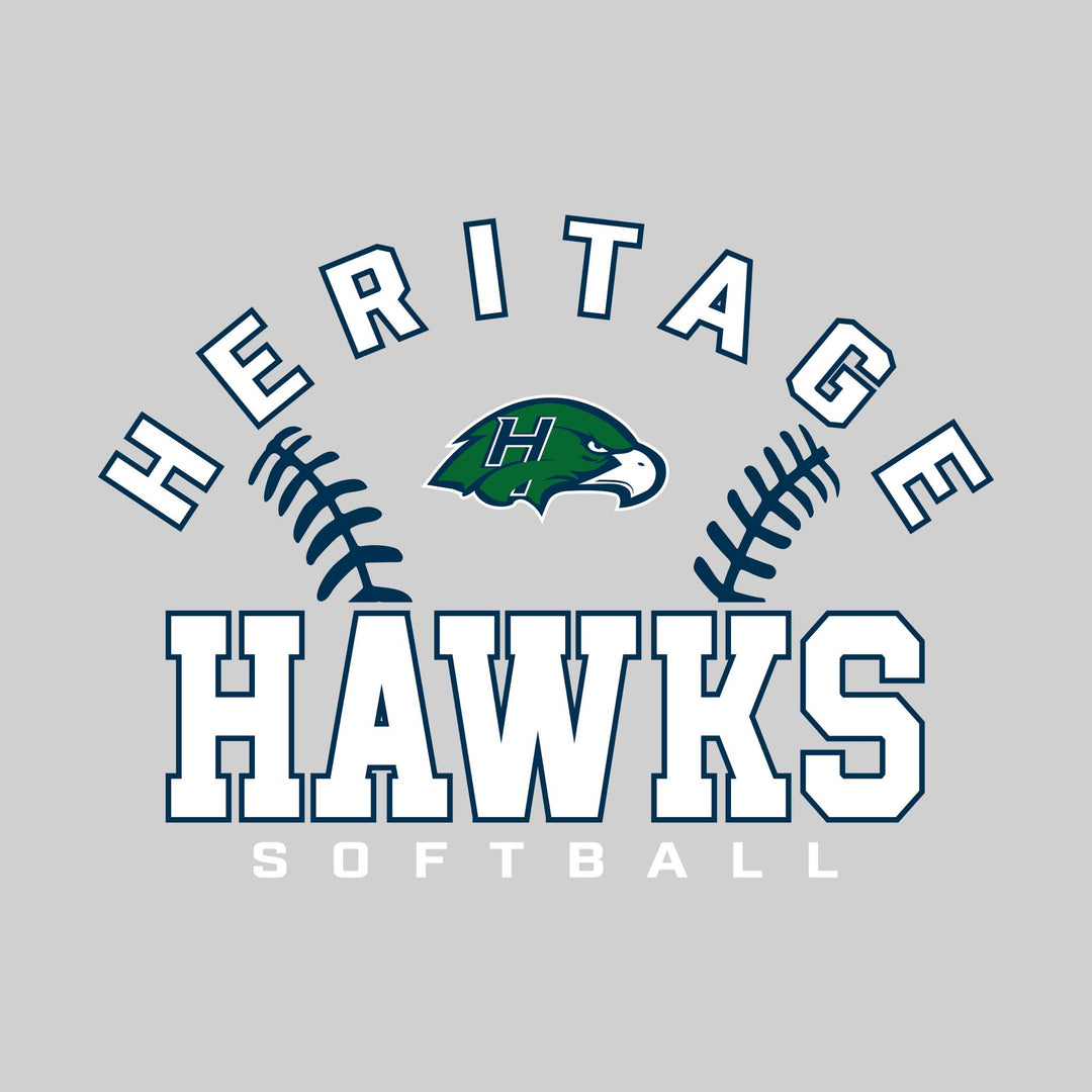 Heritage Hawks - Softball - Arched School Name with Softball Stitches &amp; Mascot