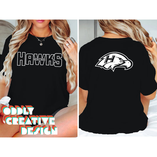 Heritage Hawks - Spirit Wear - Black & White - Mascot Name with Back Mascot