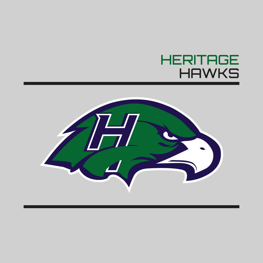 Heritage Hawks - Spirit Wear - Bracketed Mascot with Upper Right School Name