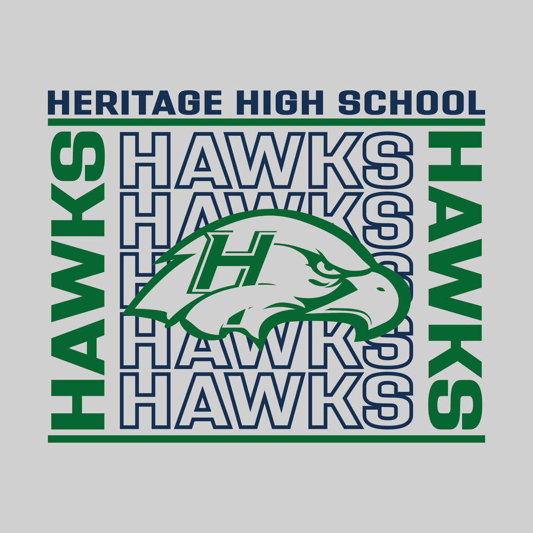 Heritage Hawks - Spirit Wear - Bracketed Repeating Outlined Hawks with Mascot