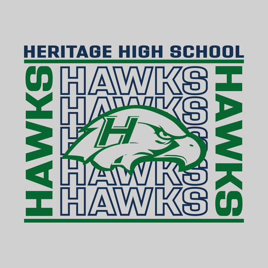 Heritage Hawks - Spirit Wear - Bracketed Repeating Outlined Hawks with Mascot