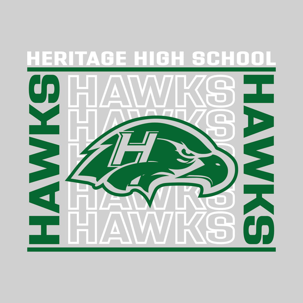Heritage Hawks - Spirit Wear - Bracketed Repeating Outlined Hawks with Mascot